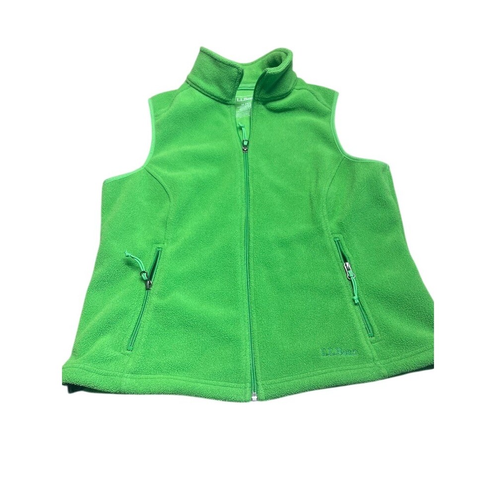 L.L.Bean Womens Fleece‎ Vest Green Full Zip Zip Pockets Size M Petite